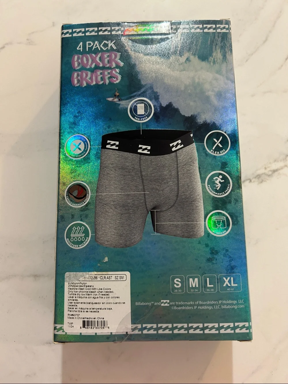 Billabong Men's Teal & Black 4-Pack Boxer Briefs